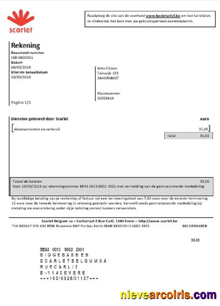 Belgium Scarlet utility bill